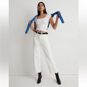 Madewell The Perfect Vintage White Leg Cropped Jean, Tile White Raw Hem Denim 26
